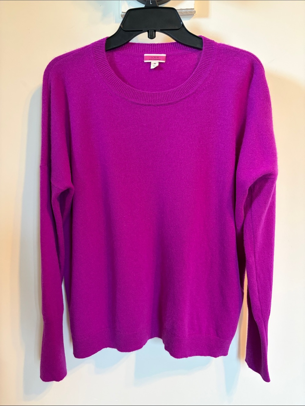 J.Crew 100% Cashmere Sweater M Fuchsia Pink Crew Neck Classic Knit